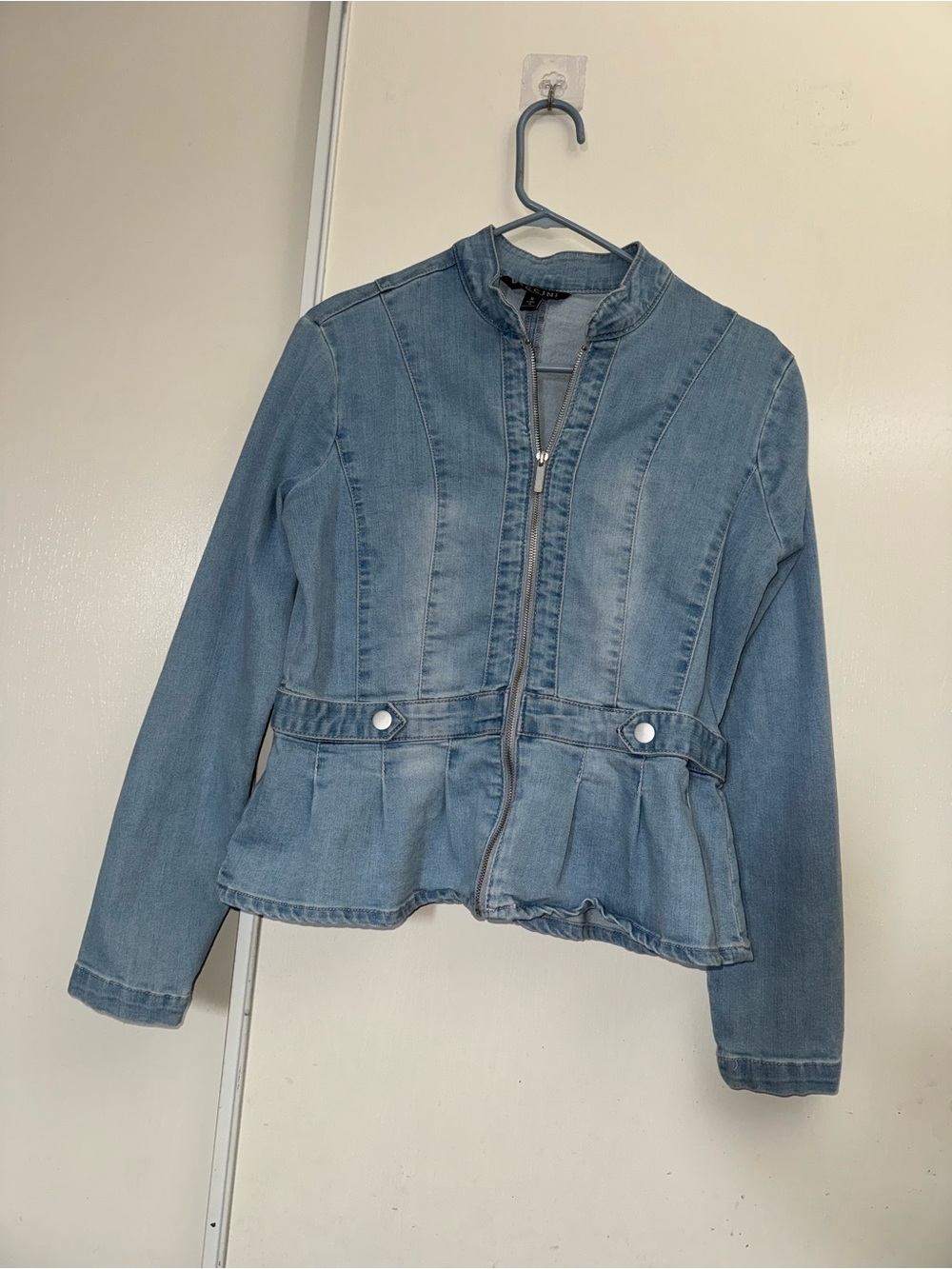 Baccini Light Blue Denim Zip-Peplum Jacket